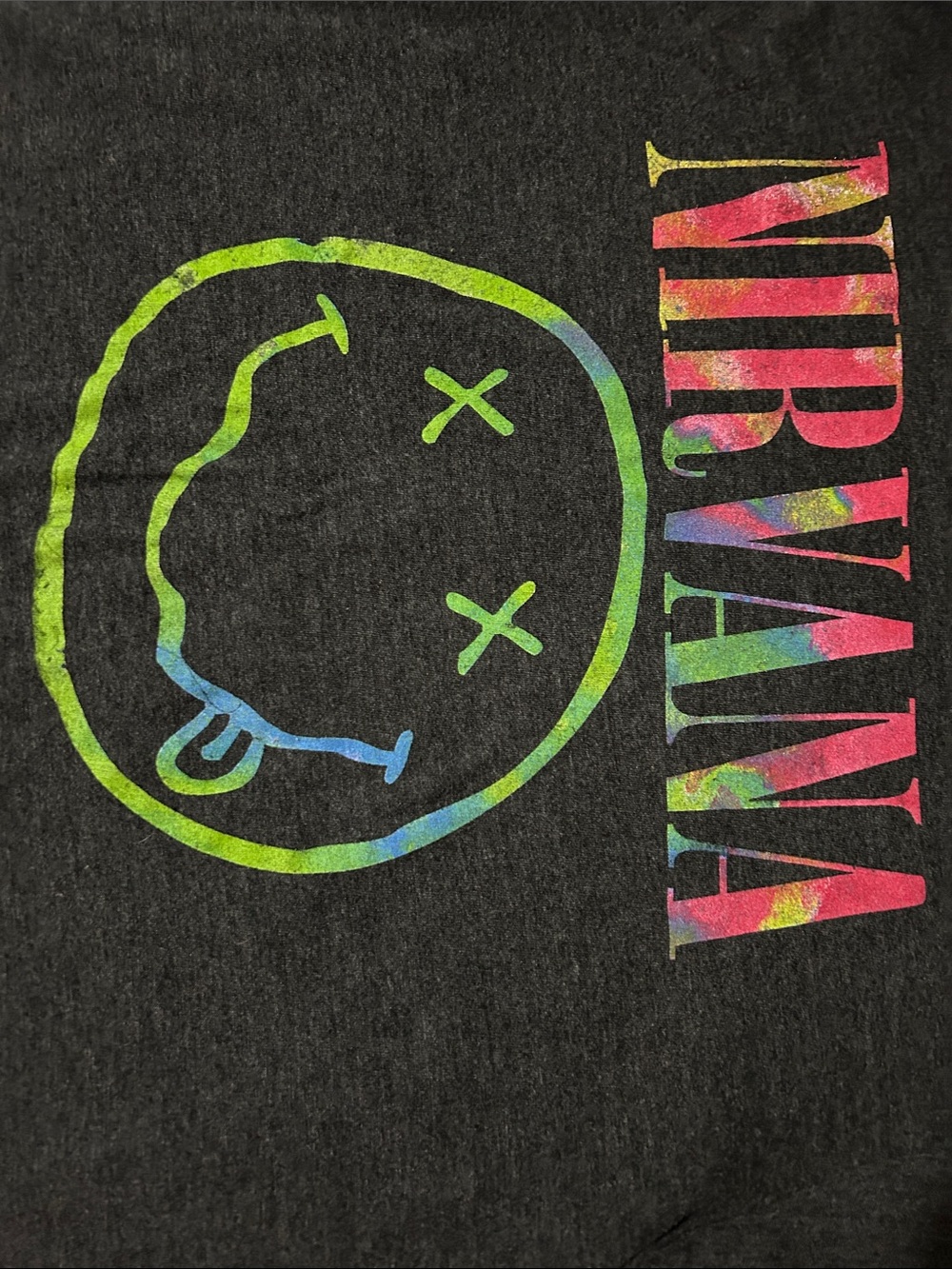 NIRVANA Black Tee with Rainbow Logo and Neon Smile